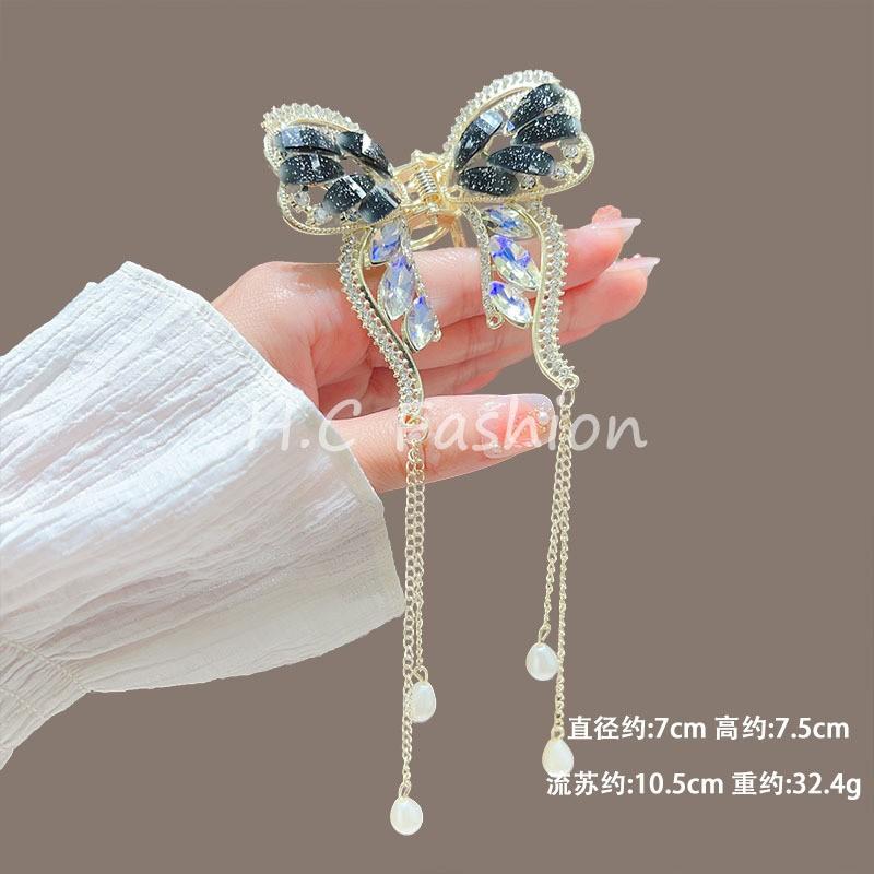 Fashion Lily of the Valley Flower Claw Clip Premium Pearl Butterfly Tassel Hair Clip Girls Elegant Hair Accessories