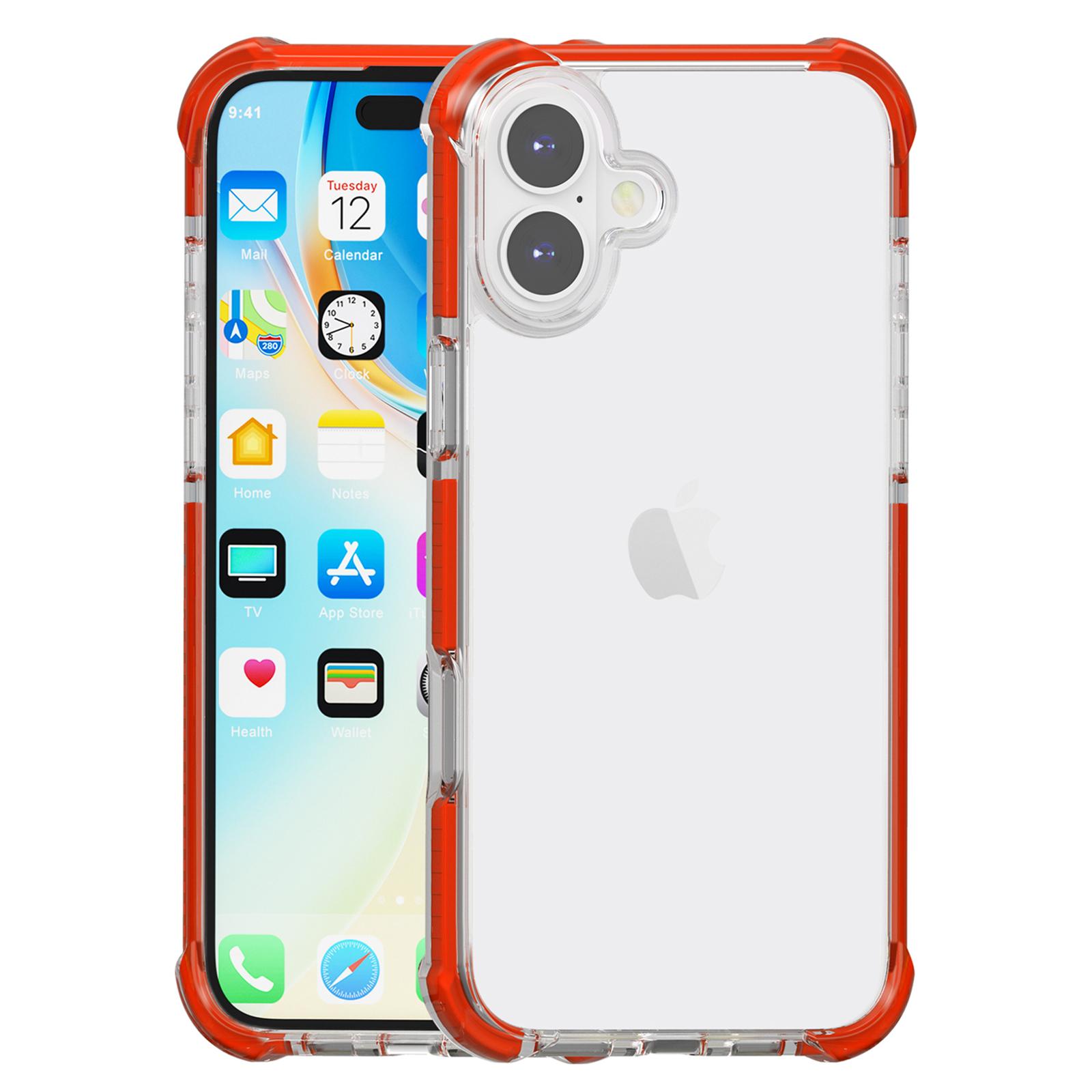 

For iPhone 16 Plus Case Four Corners Anti Drop Clear TPU+TPE+PC Phone Cover Transparent Red