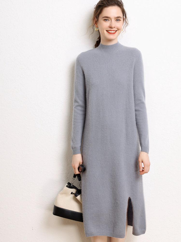 2025 Autumn/Winter Women's Slim Fit High Neck Cashmere Knit Long Sleeve Dress