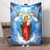 1PC Virgin Mary Crowned by Angels Print Believer Pray Blanket Warm Soft Flannel Material Suitable for All Seasons Luxurious Gift