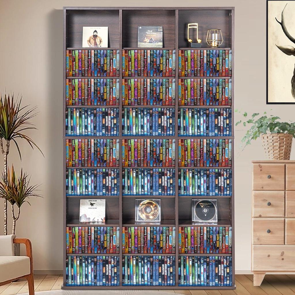 Media Storage Cabinet 9 Layers Adjustable DVD Shelves 756 CDs Espresso