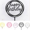 Round Happy Birthday Letter Cake Topper Acrylic DIY Cupcake Cake Smash Candle Party Handmade Stick