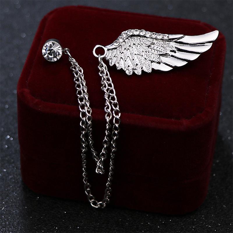 Cz Tassel Chain Angel Wings Brooch Men And Women Luxury Zircon Metal Feather Lapel Pins Men Women Jewelry Accessories