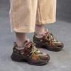 Johnature Casual Genuine Leather Splicing Mesh Mixed Colors Lace Up Fashionable Comfortable Versatile Women's Shoes