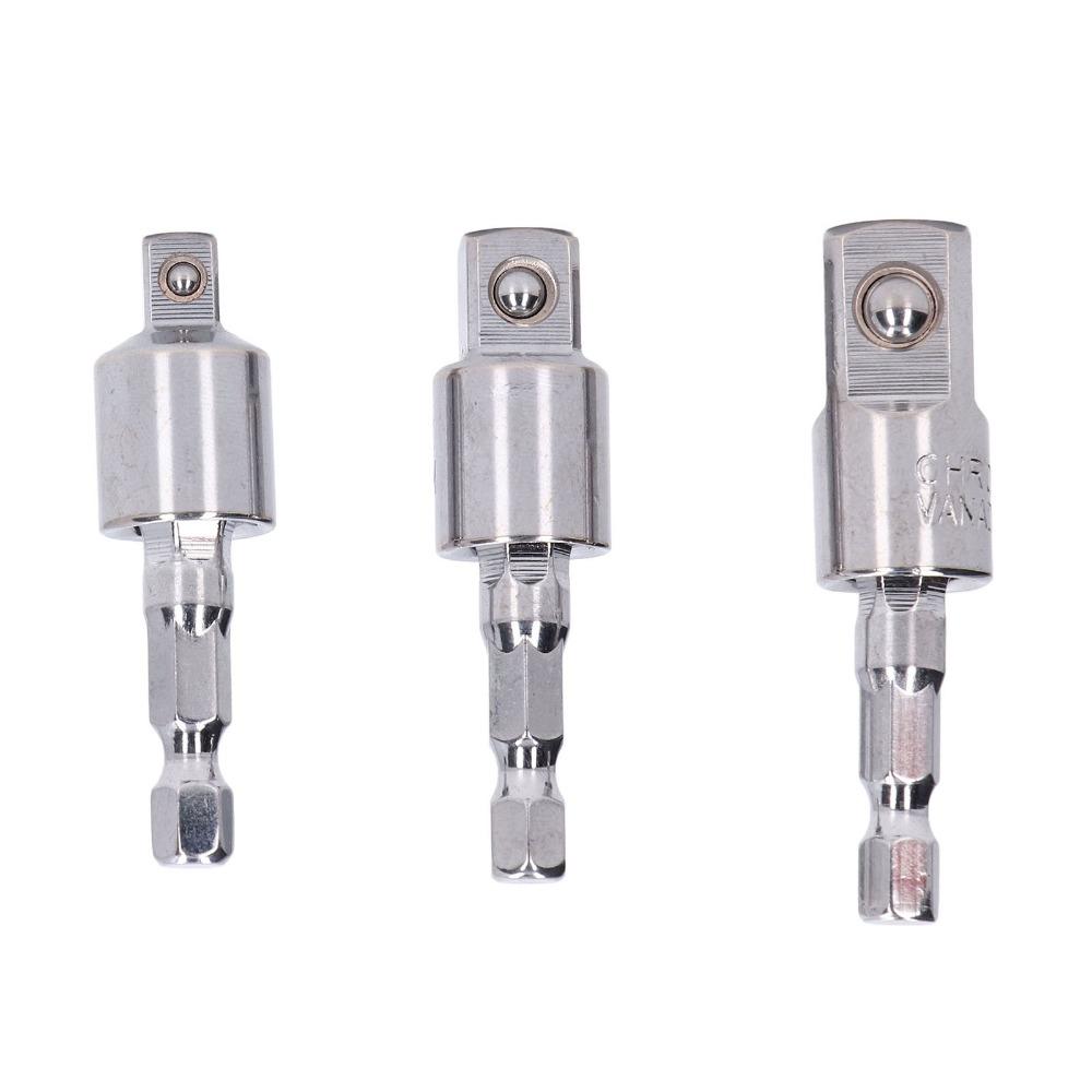 3 st Förkromade Adaptrar 1/4" 3/8" 1/2" Fyrkantsfästen 360 Grader Roterbart Universalled Vridbart