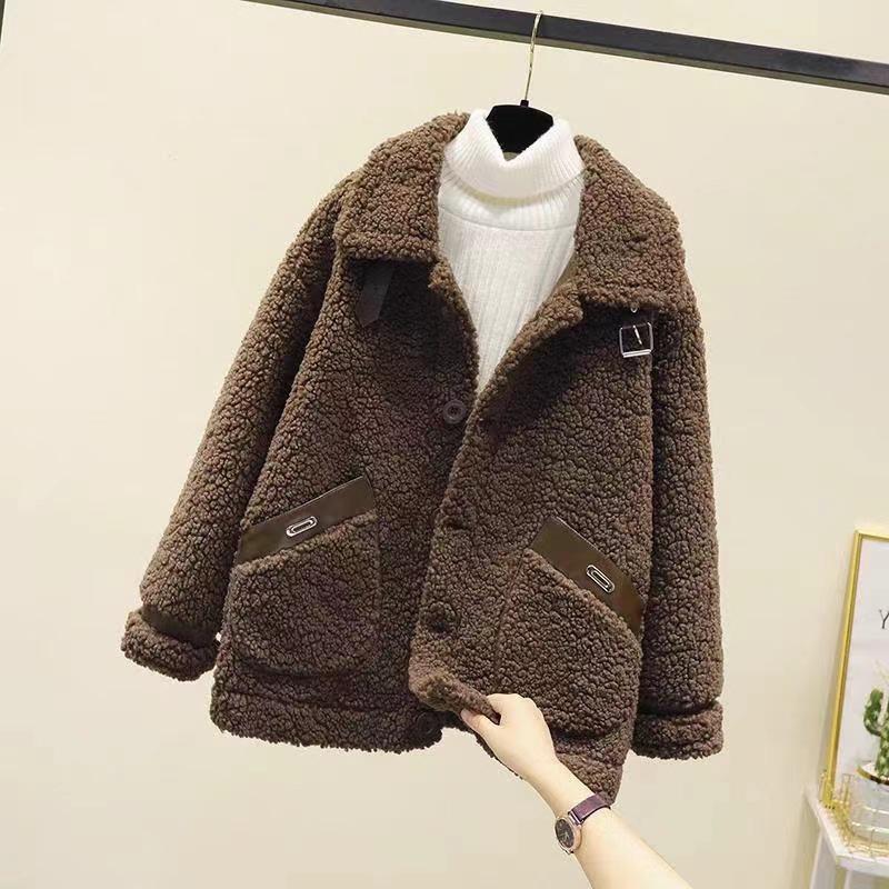 Veste en Fausse Laine d'Agneau pour Femme - Style Coréen Automne/Hiver 2025, Coupe Régulière, Manteau Petite Taille