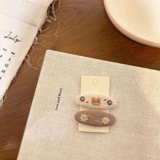 1 Pair Hairpins Rounded Edges Metal Stable Grip Hand-Embroidered Flower Pattern Wide BB Clip Side Bang Hair Accessories