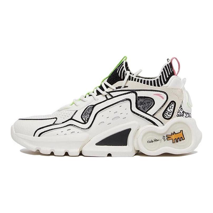 Keith Haring x Anta Comfortable Cushioning Slip Resistant Abrasion Resistant Mid top Running Shoes Men's White Black 112038801-4