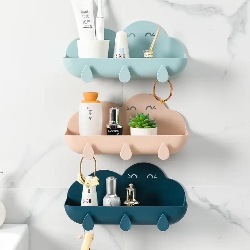 Scaffale portaoggetti a forma di nuvola non forato per bagno, montato a parete, organizer multifunzione per la casa, scaffale a muro, attrezzi