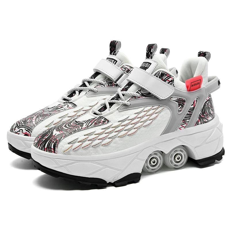 Women's Roller Skates Boys Girls Sports Shoes with Retractable Wheels Breathable Skating Boots Christmas Birthday Display Gift
