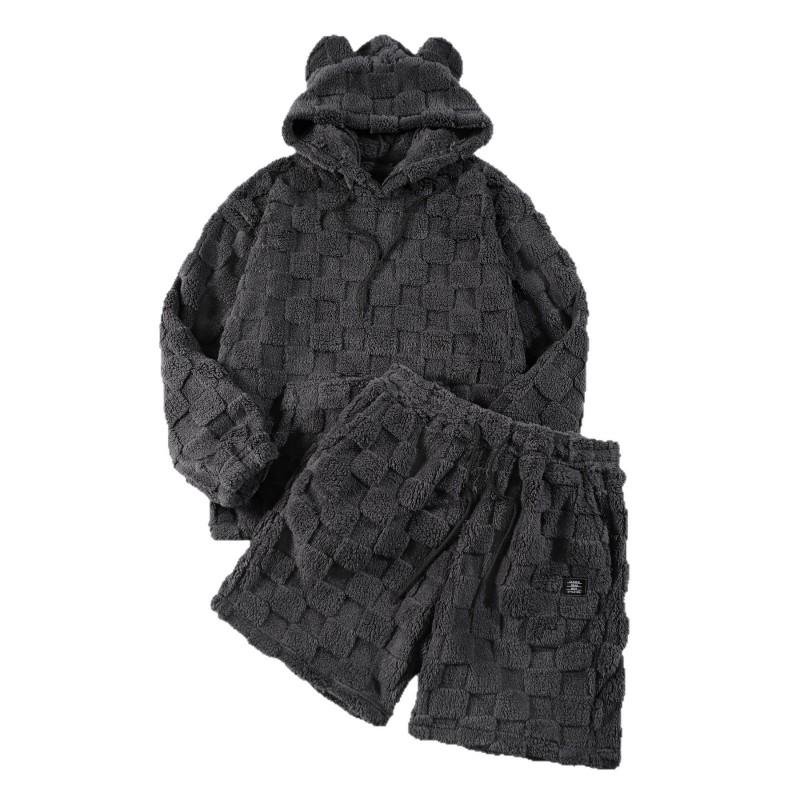 Mens Fuzzy Hooded Long Sleeve Top