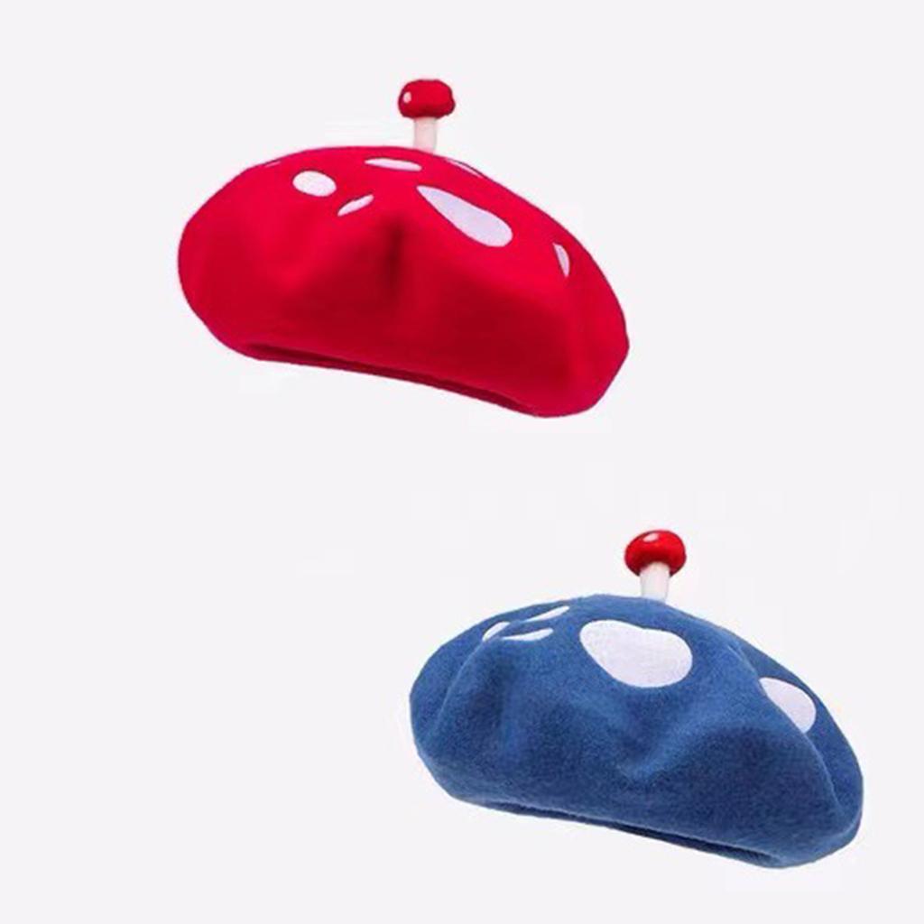 Embroidery Mushroom Beret Hat for Women Breathable Soft Wool Dome Hat Cool Joke Girl Painter Hat Winter Warm Headwear