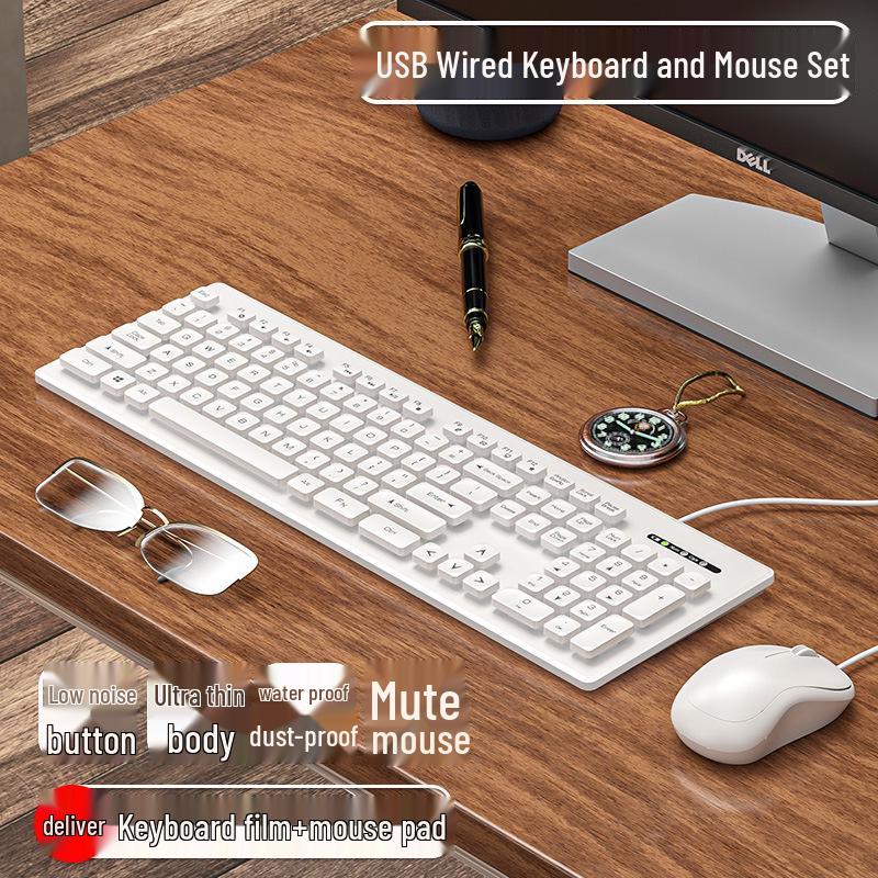 Stylish Chocolate Keyboard & Silent Wireless/Wired Mouse Set for Office/Home Use