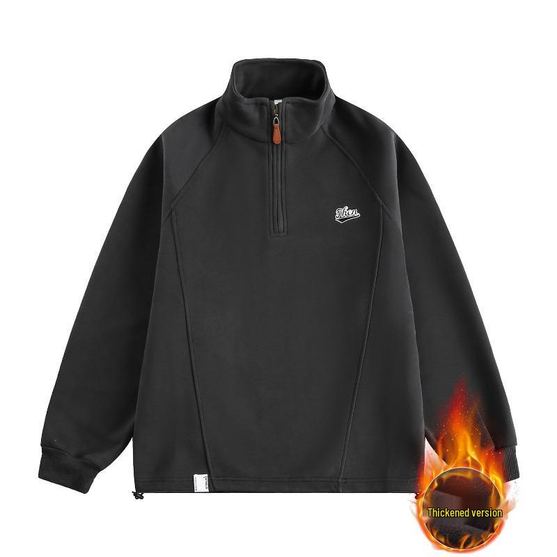 American Letter Half-Zip Stand-Up Collar Hoodie - Thick Winter Trendy Couple's Casual Jacket