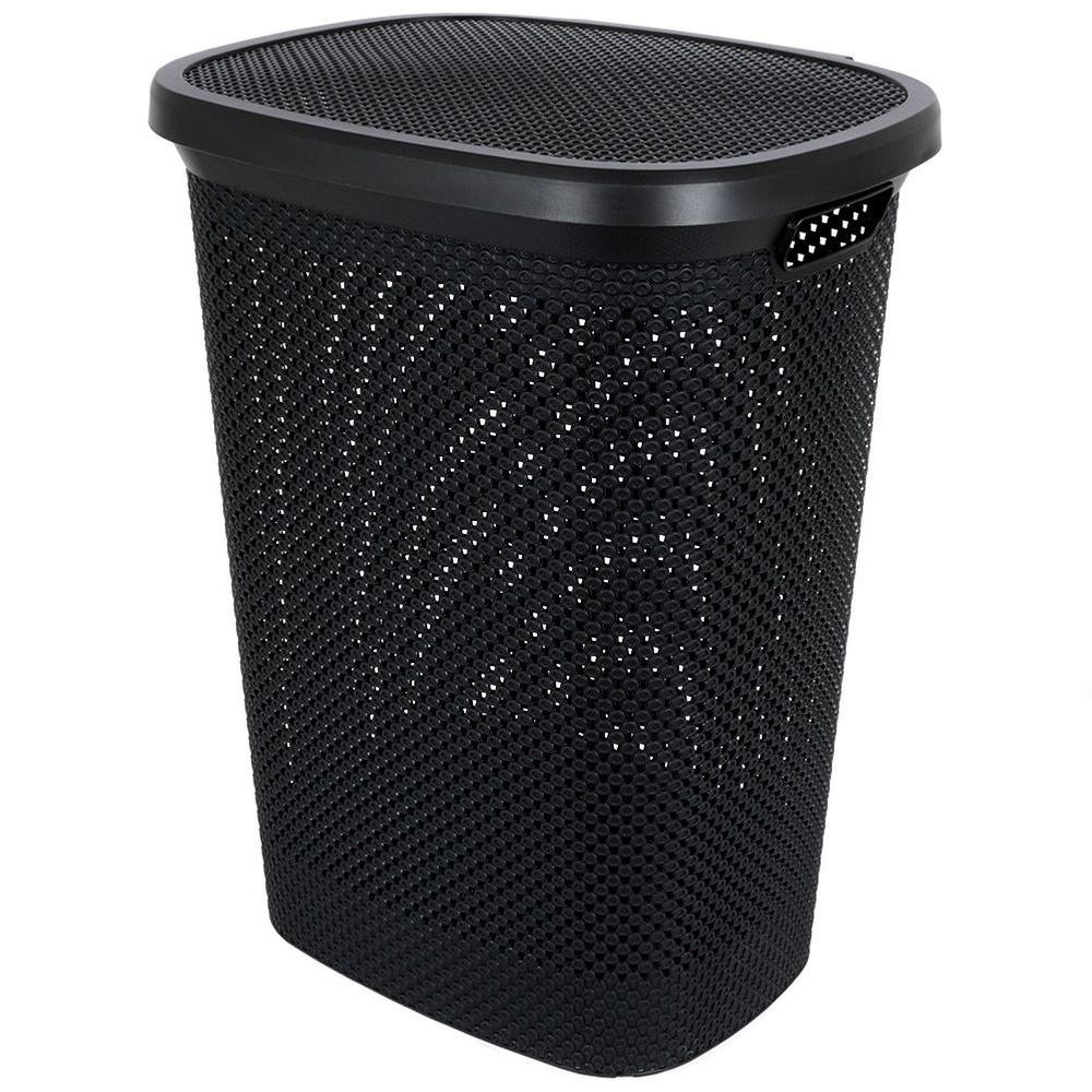 Kosz Łazienkowy Pojemnik na Pranie Odzież Bieliznę Plastikowy Czarny 60L