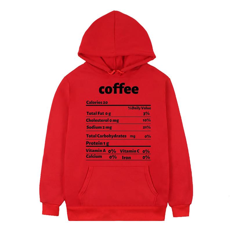 

2024 New Style Coffee Ingredient Print Round Neck Hoodie S красный