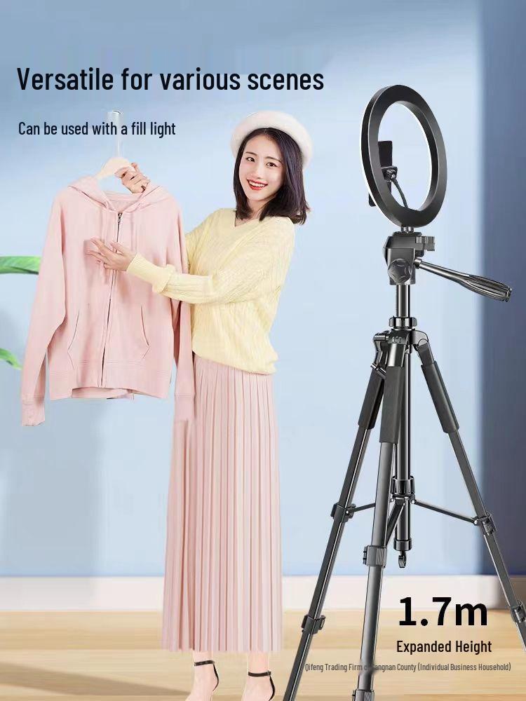 Phone & Camera Tripod Stand with Fill Light and Stabilizer for Live Streaming & Outdoor Videos