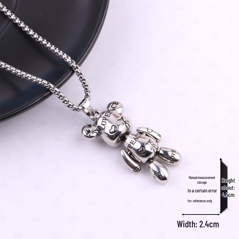 Creative Cartoon Bear Necklace with Movable Limbs - Zinc Alloy Pendant Jewelry