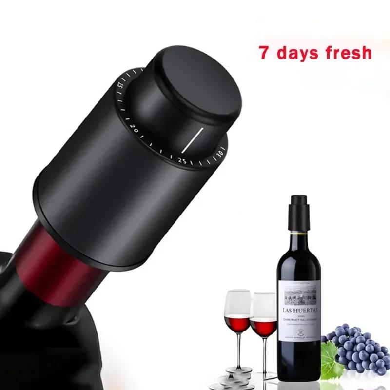 Red Wine Stopper Press-type Vacuum Wine Stopper with Scale Reusable Fresh-keeping Stopper Red Wine Bottle Sealer Bar Tool