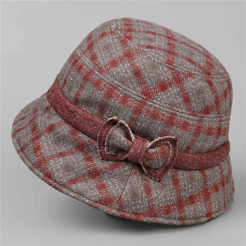 Thickened Warm Woolen Bucket Hat for Elderly Women M(56-58cm) красный