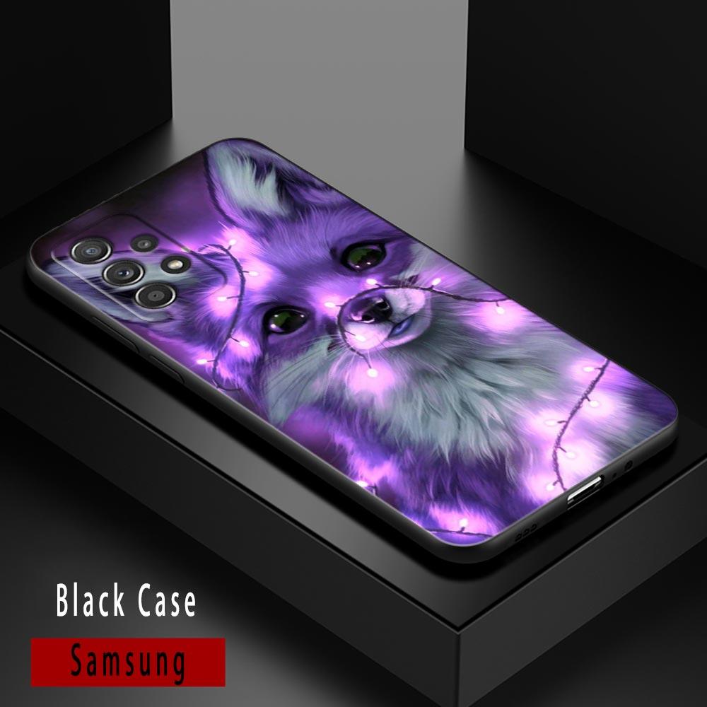 Cute Fox Animal Cases For Samsung Galaxy A52 5G Funda A13 A54 A52s A53 A72 A73 A33 A23 A32 A51 A71 Soft TPU Silicone Black Cover