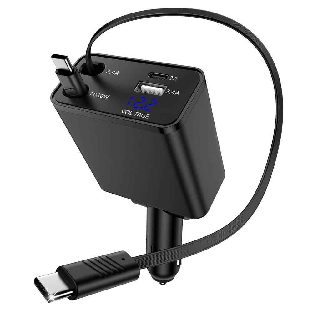 4 Port Car Charger with Super Fast Charging 45W Vehicle Socket Adapter and Voltage Display for Smartphones Tablets
