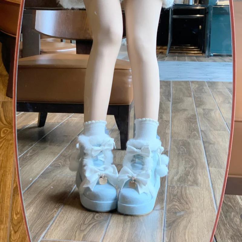 Winter Platform Snow Boots For Women Fashion Designer Bow Cute Plush Warm Cotton Shoes For Women Sweet Girls Lolita Ankle Boots