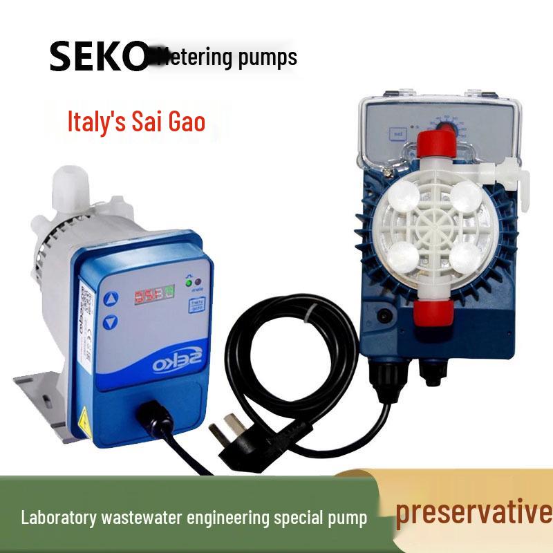 

Saiko SEKO Electromagnetic Diaphragm Dosing Pump for Water Treatment - Acid/Alkali Resistant, Adjustable Flow DMS200AHP0800 (3-9L/H) With Display