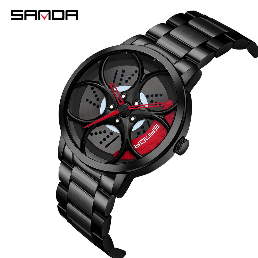 Classic Men's Quartz Watch - Car Wheel Style, Steel Band, Trendy & Casual