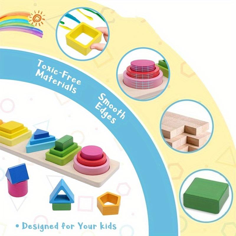 Sortieren und Stapeln von Spielzeug, Form- und Farberkennungsblöcke, Zuordnen von Feinmotorik-Lern-Holzspielzeug, Lernpuzzles als Geschenke