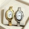 Ins Retro Oval Dial Module Watch Glossy Stainless Steel Band Simple Vertical Roman Scale Elegant Casual Quartz Wrist Watch