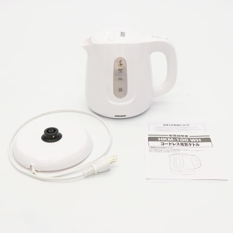 Hiro Corporation Electric Kettle with Warranty Super White Easy-to-See Contents, Included, Dry-Boil Protection, 1.0L, Compact, HKM-100WH