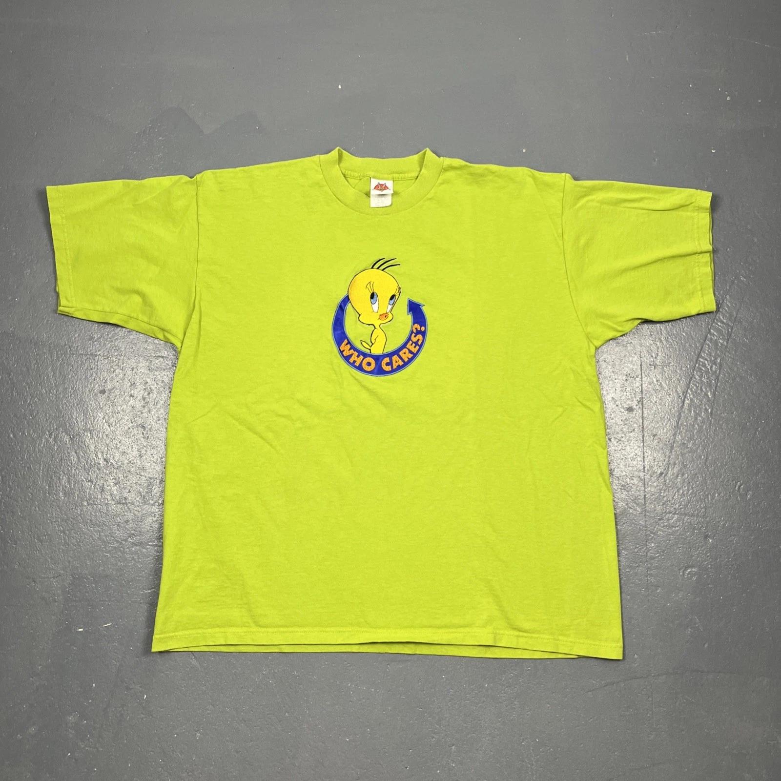 Vintage 90s Tweety Bird Who Cares Tshirt Green L/XL 1997 VTG Cartoon 3XL