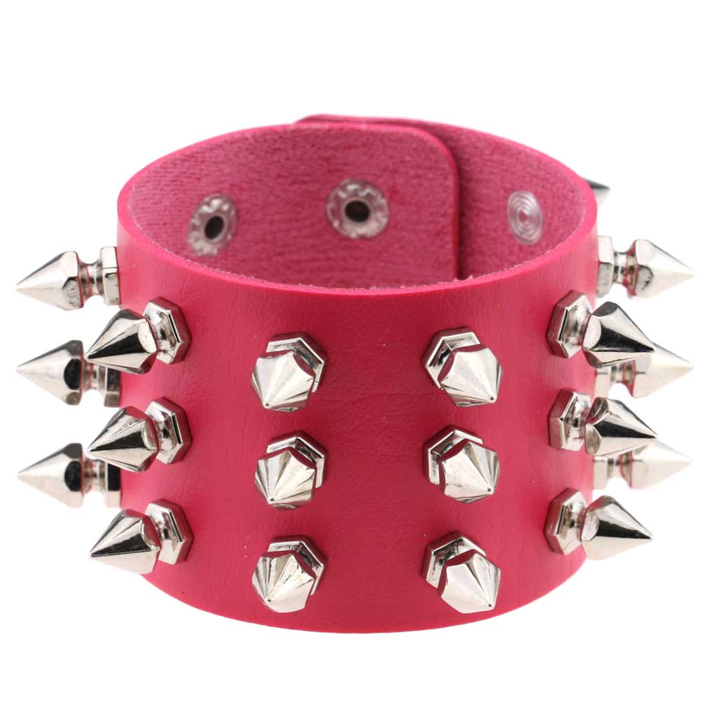 Punk Spike Studded PU Leather Bracelet for Men Women 3-Row Cone Rivet Cuff Wristband Gothic Jewelry