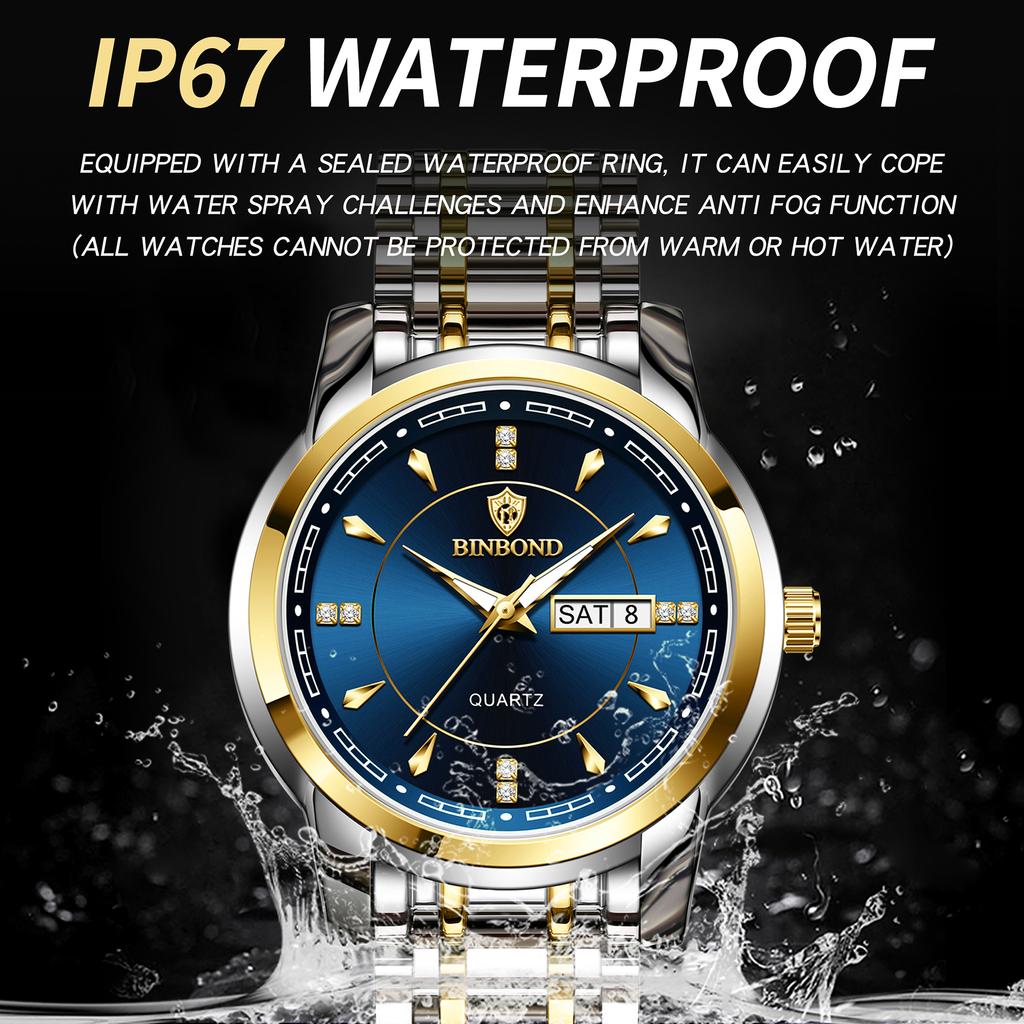 BINBOND Orginal Brand Luxury Quartz Wristwatches For Men Luminous Waterproof Week Display Auto Date Men's Watch Casual Reloj