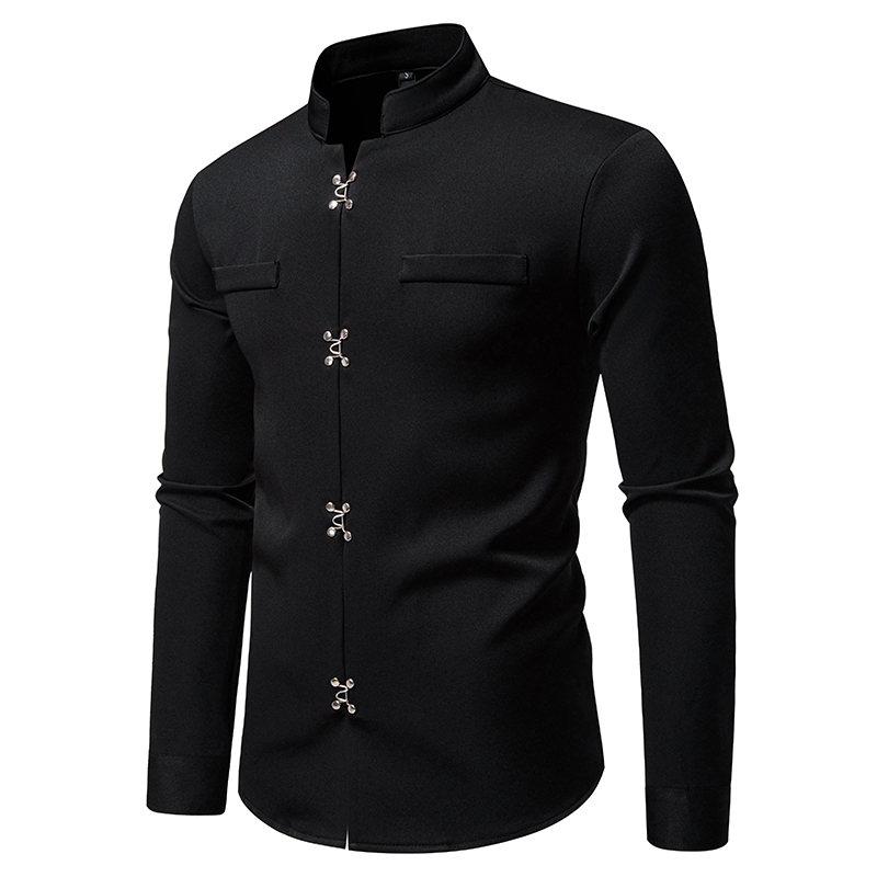 Autumn New Fashion Design Men's Long Sleeve Shirt Men High Quality Luxury Stand Collar Shirts Male Casual Social Wedding Party