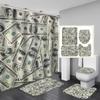 Money Shower Curtain Set Hundred Us Dollar Bills Cash Benjamin Franklin Profile Luxury Modern Bath Curtain Bath Rugs Toilet Mats