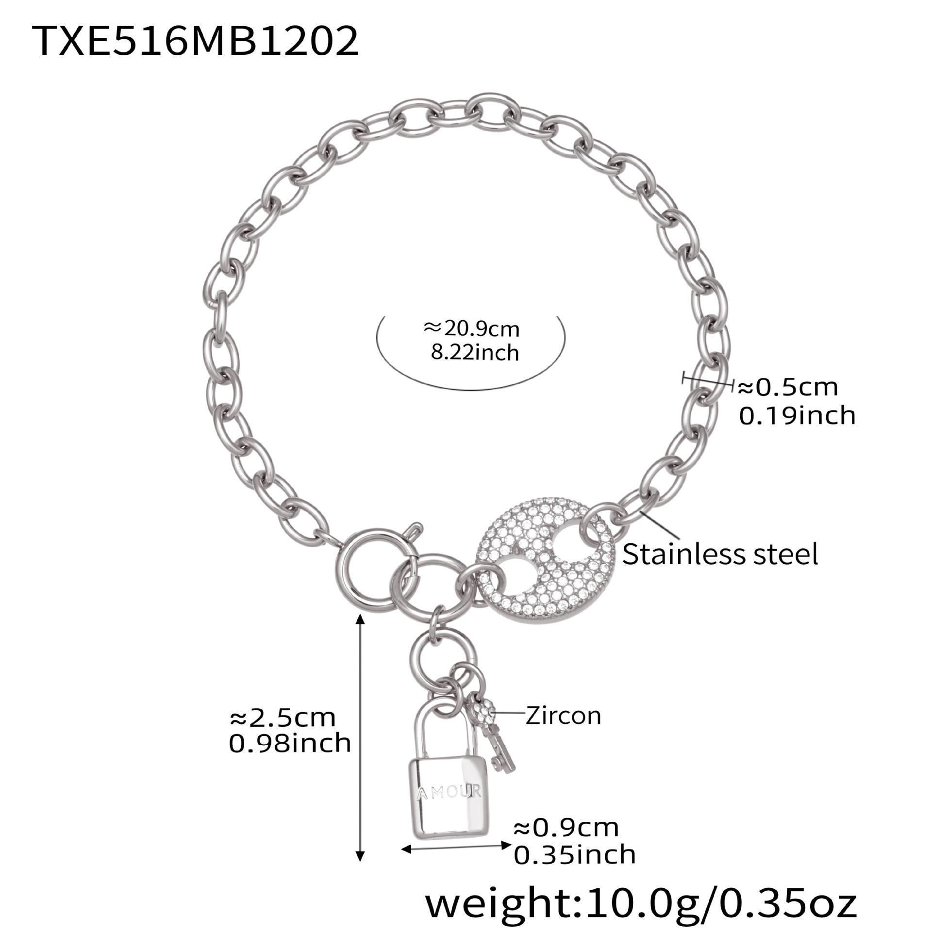 18K Gold Plated Zircon Pig Nose Lock Pendant Necklace & Bracelet Set with Tassels