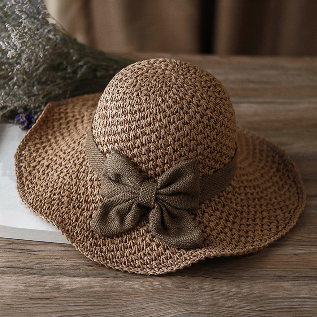 Sombrero de Sol Plegable de Ala Ancha para Mujer, Sombrero de Pescador Casual para Exteriores con Detalle de Lazo para Playa y Viajes