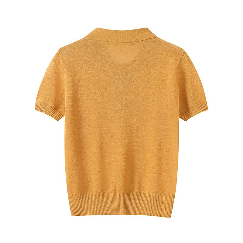 Jnleaog Spring New Arrival Women's Fashion Style French Fashion Polo Shirt Knitted Short-Sleeved Shirt