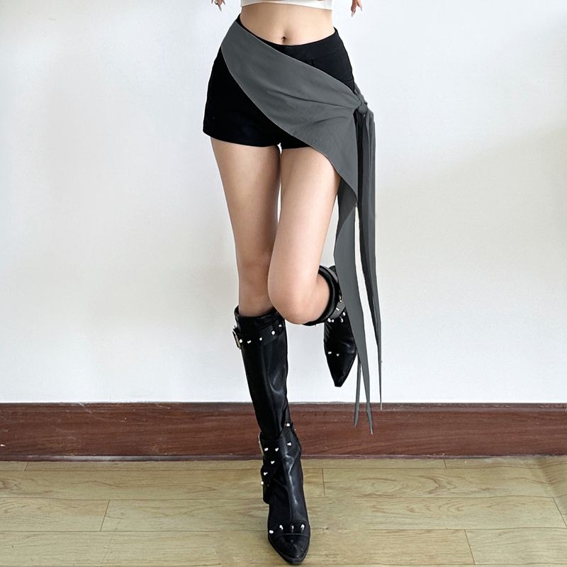 # Sisjuly# Korean Series Cool Drag Idol Stage Song Twist Ribbon Skirt Women Leaf-Shaped Design Waist Seal Tide