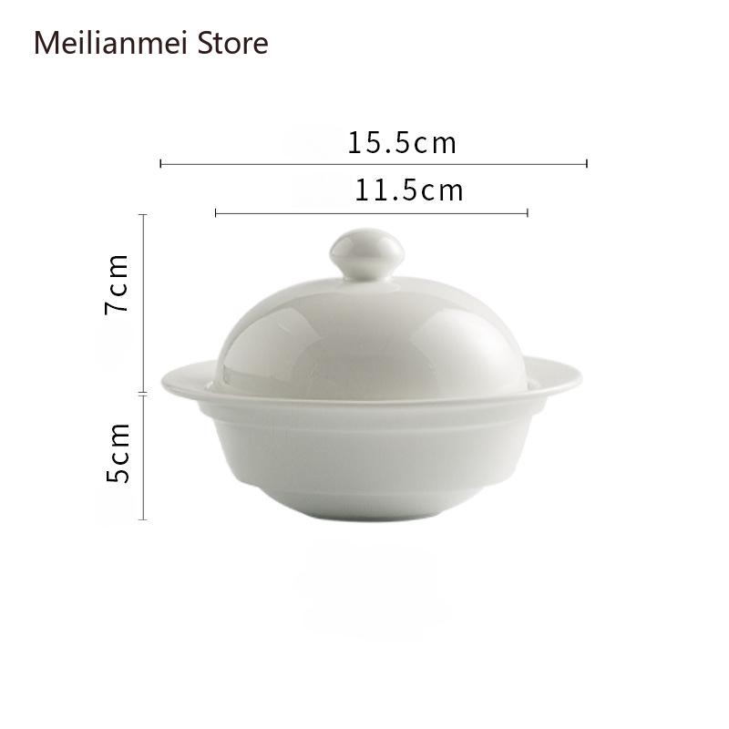 White Ceramic Bowl Home Steaming Egg Bowls Hotel Restaurant Tableware Chinese Soup Cup Ceramic Soup Bowl Round Bowls with Lid