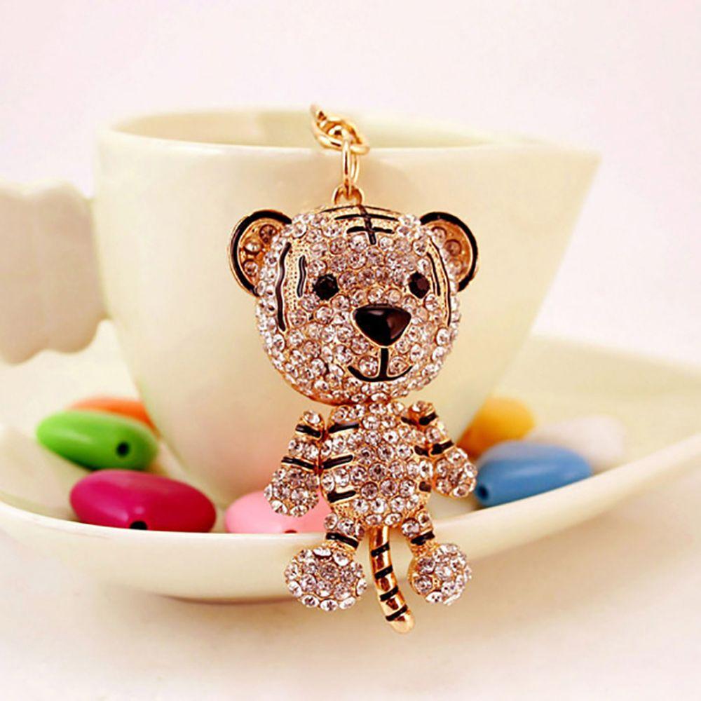 DIY Trinkets Couple Gifts Car Keychain Metal Rhinestone Keychain Tiger Key Ring Tiger Key Chain