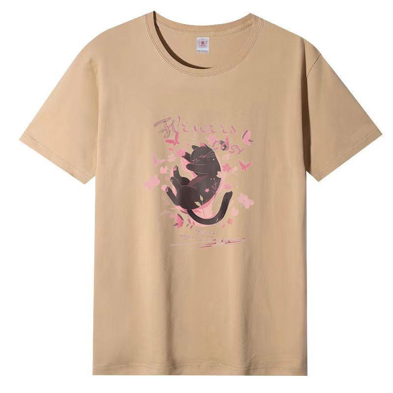 Bayan Yaz Popüler Kısa Kollu Tişört Pamuk Nefes Alabilir Bol Üst Baskılı Tişört Günlük