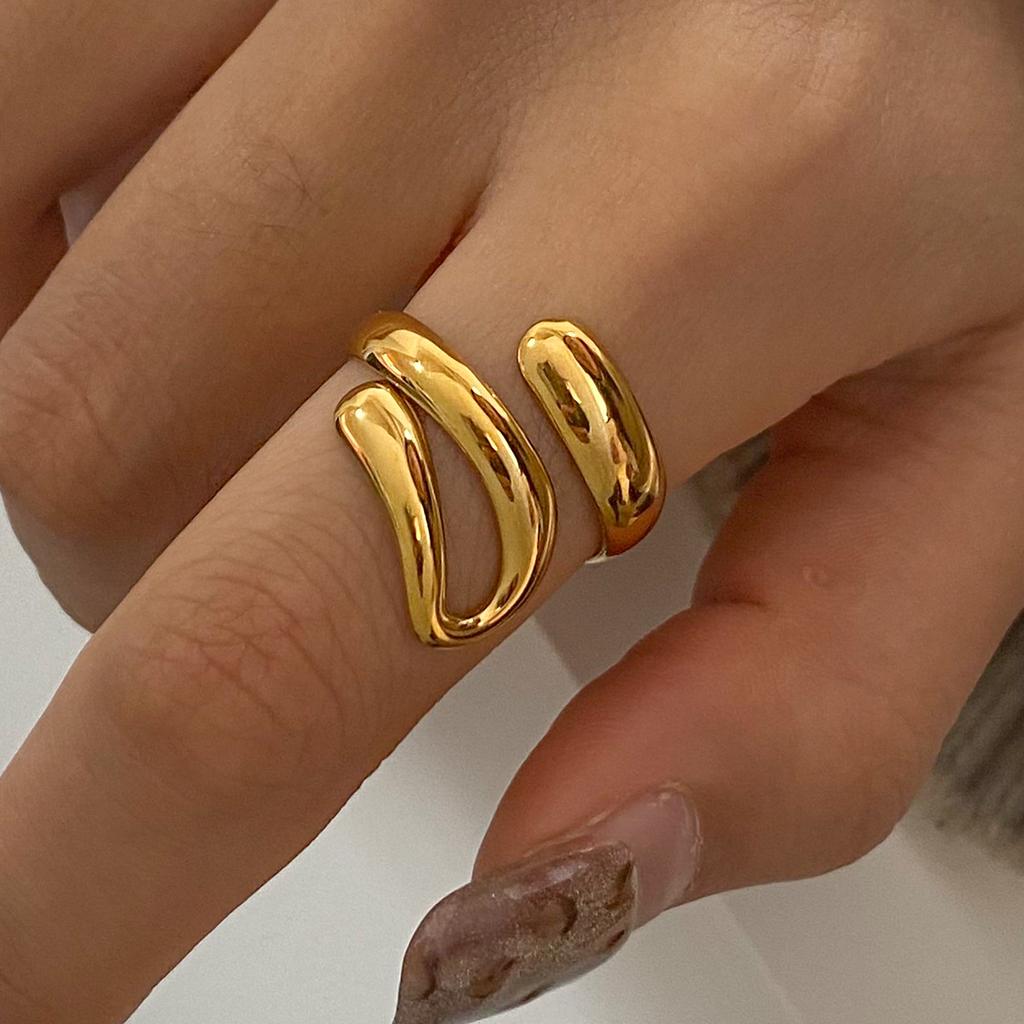 Yori 18K Gold Plated Stainless Steel Curved Minimalist Ring Sleek Everyday Formal Wear with Durable Luxe Shine