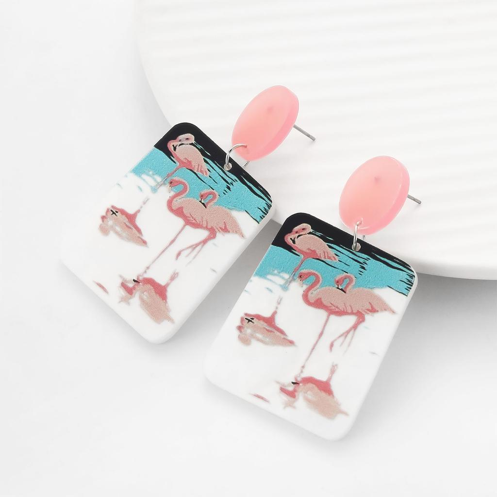 Environmentally Friendly Acrylic Earrings, Fashionable Cartoon Flamingo Love Earrings, Stud Earrings For Women