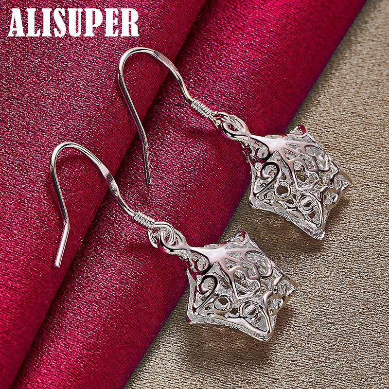 925 Sterling Silber Hohlstern-Tropfenohrringe Schmuck