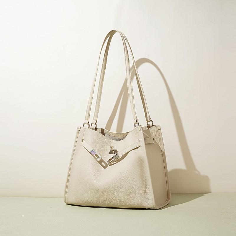 

2026 Early Korean Kelly Shoulder Bag Women s Simple Commuting Underarm Large-capacity Authentic Leather Light Luxury Tote 33x12x25cm