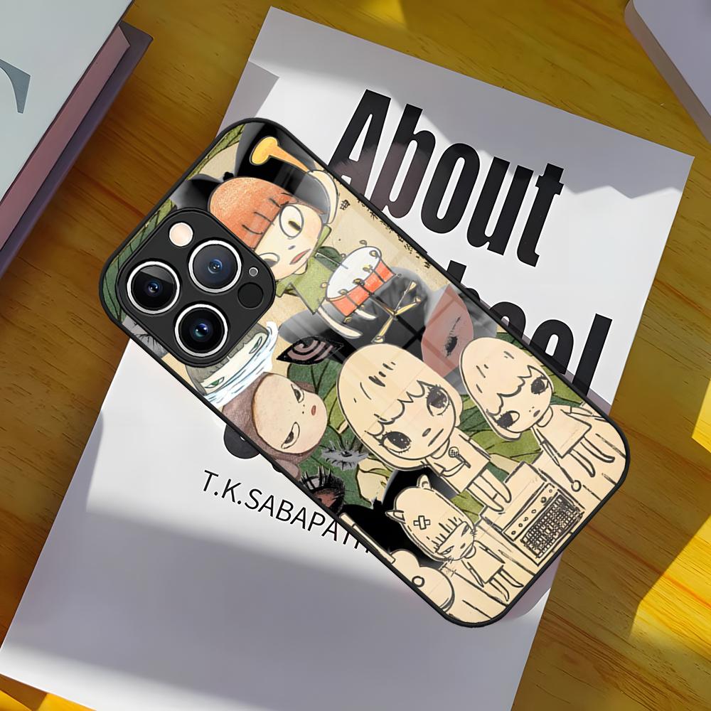 Cartoon Yoshitomo Nara Phone Case Glass Cover For IPhone 17 15 Pro Max 14 Pro 16 12 11 13 Mini X XR XS 8 7 Plus SE