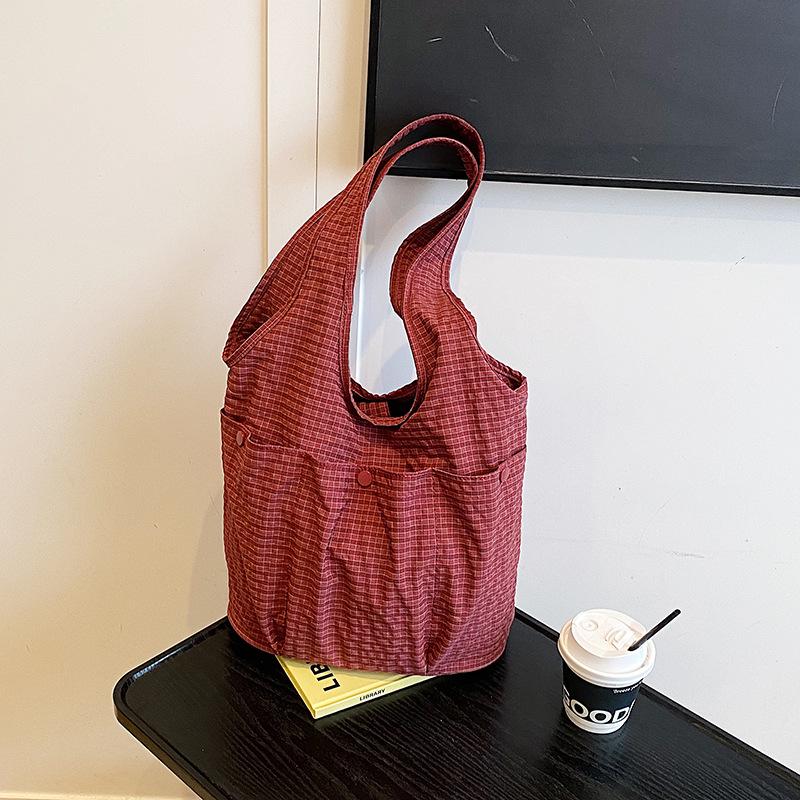 

Women s Large Plaid Canvas Shoulder Bag - 2025 Summer Casual, Versatile Shopping & College Bag 40cm x 29cm x 17cm красный